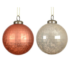 Decoris Shatterproof Bauble 8cm - Peach/Pearl (2 Assorted)
