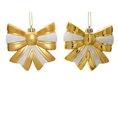 Decoris Shatterproof Shiny Bow 12cm - White/ Gold (2 Assorted)