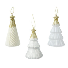 Decoris Hanging Glass Tree with Star on Top - White/Gold (3 Assorted)