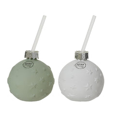 Kitchen Goods Drinking Glass Jar Bauble 10cm - White/Green (2 Assorted)