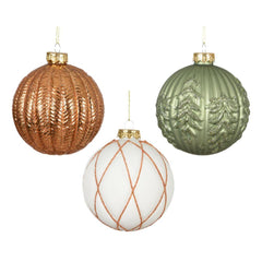 Decoris Glass Bauble with Gold Glitter 10cm (3 Assorted)