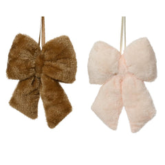 Decoris Hanging Bow made of Artificial Fur 14cm - Brown/Cream (2 Assorted)