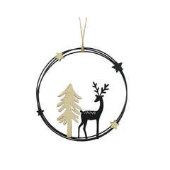 Decoris Haninig Iron Wreath with Reindeer 18cm - Black