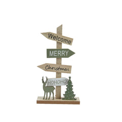 Decoris Plywood Signboard with Reindeer and Tree 29cm - Natural/Green