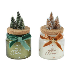 Decoris Paraffin Wax Candle with Velvet Bow and Trees 6cm - Green/White (2 Assorted)