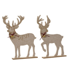 Decoris Felt Deer with MDF Base 28.5cm - Natural (2 Assorted)