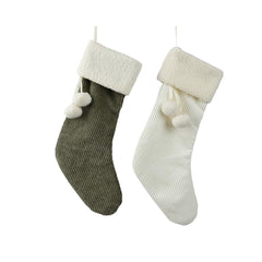 Decoris Corduroy Stocking 45cm - Green/White (2 Assorted)