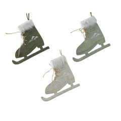 Decoris Hanging Felt Skates with White Fur 25cm - Green (3 Assorted)