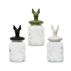Kitchen Goods Glass Jar with Ceramic Reindeer Lid 23.5cm (3 Assorted)