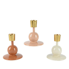 Decoris Iron Candleholder with Round Ball 9.5cm - White/Peach Pearl (3 Assorted)