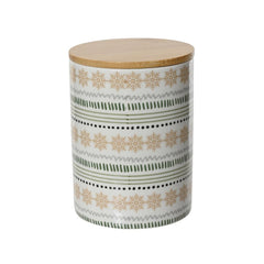 Kitchen Goods Porcelain Jar with Bamboo Lid 12.5cm - White/Green