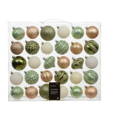 Decoris Shatterproof Bauble Box of 30 Pieces 7cm - Sage Green Mix