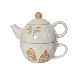 Kitchen Goods Dolomite Teapot Set for One - White with Design