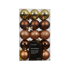 Decoris Shatterproof Baubles Box of 30 Pieces 6cm - Brown Assortment
