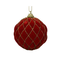 Decoris Polystyrene Bauble with Velvet and Checkered Finish 8cm - Oxblood