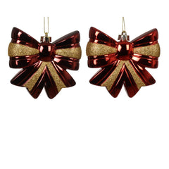 Decoris Shatterproof Shiny Bow 12cm - Red/ Gold (2 Assorted)