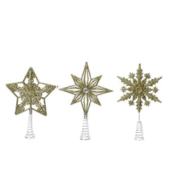 Decoris Plasitc Treetopper with Glitters 22.5cm - Light Gold (3 Assorted)