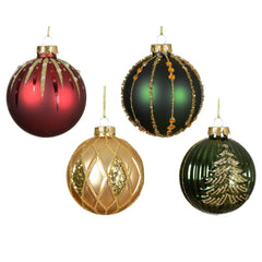 Decoris Glass Bauble 8cm - Red/ Green (4 Assorted)