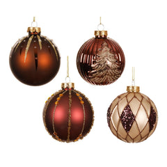 Decoris Glass Bauble 8cm - Red/ Pearl (4 Assorted)