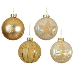 Decoris Glass Bauble 8cm - Pearl/ Gold (3 Assorted)