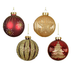 Decoris Glass Bauble 8cm - Oxblood/ Gold (4 Assorted)