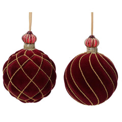 Decoris Glass Bauble with Velvet Finish 10cm - Oxblood with Gold (2 Assorted)