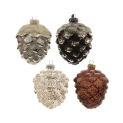 Decoris Glass Pinecone with Clear Beads 10cm - 4 Assorted