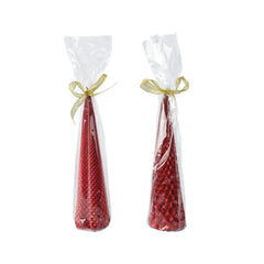 Decoris Paraffin Wax Cone Candle with Glitter 20cm - Metallic Christmas Red (2 Assorted)