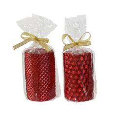 Decoris Pillar Wax Candle with Glitters 10cm - Metallic Red (2 Assorted)