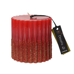 Decoris Pillar Wax Candle with Glitter 10 x 10cm - Christmas Red