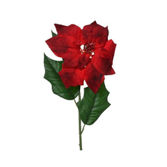 Decoris Velvet Poinsettia on Stem 67cm - Red