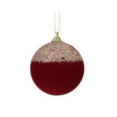 Decoris Foam Bauble with Velvet Finish and Glitter Top 8cm - Oxblood
