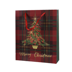 Decoris Paper Giftbag with Tartan Pattern 26 x 32cm - Red