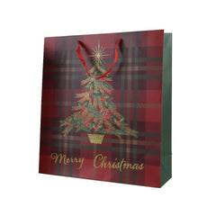 Decoris Paper Giftbag with Tartan Pattern 30 x 42cm - Red