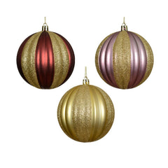 Decoris Shatterproof Bauble with Gold 10cm - 3 Assorted