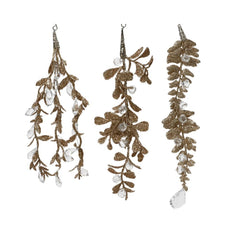 Decoris Plastic Leaf with Glitters Hanging Ornament 12cm - Champagne (3 Assorted)