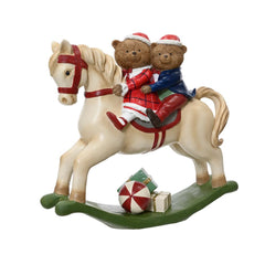 Decoris Polyresin Bears on Rocking Horse 33.5cm