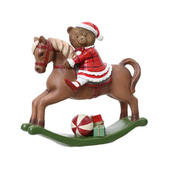 Decoris Polyresin Bear on Rocking Horse 20.5cm