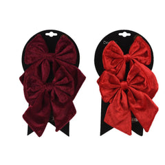 Decoris Polyester Bow Set of 2pcs 17cm - Red/Maroon (2 Assorted)