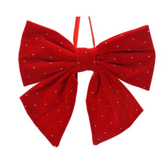 Decoris Polyester Velvet Bow with Silver Dots 11cm - Red