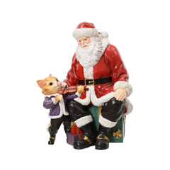 Decoris Polyresin Sitting Santa with Cat 30cm