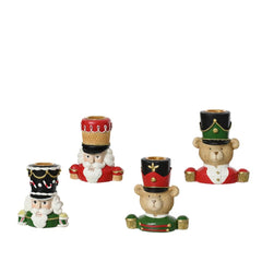 Decoris Polyresin Candleholder 5.5 x 8.5 x 9.5cm - Teddy Bear or Nutcracker (4 Assorted)
