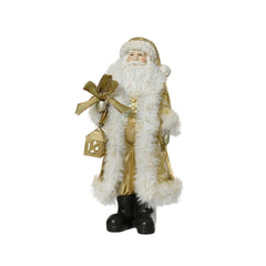 Decoris Polyresin Standing Santa with Fur Coat 41cm - Gold
