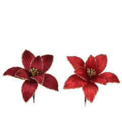 Decoris Velvet Clip-On Poinsettia 13cm - Red (2 Assorted)