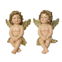 Decoris Polyresin Angel Figure Sitting 22.5cm - Gold (2 Assorted)