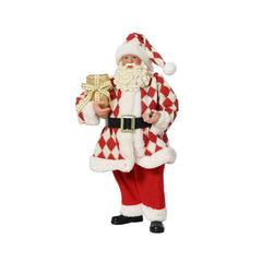 Decoris Santa Figure with Gold Giftbox 38cm - Red/White