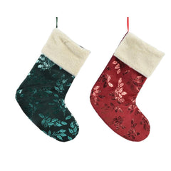Decoris Polyester Stocking with Holly Leaf Print 37 x 29cm - Red/Green (2 Assorted)