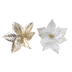 Decoris Polyester Clip-On Poinsettia 27cm - White/Gold (2 Assorted)