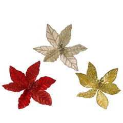 Decoris Polyester Clip-On Poinsettia 24cm - 3 Assorted
