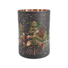 Kitchen Goods Glass Tealight Holder with Pinecones Print 18cm - Brown